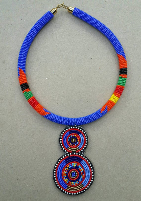 Bead necklace with pendant zulu beads necklace handcrafted