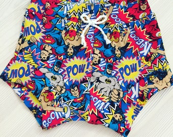 Wonder Woman Baby Bummie shorts / shorties/ superhero shorts /diaper cover / super hero bloomies/ batman bummies/ superman shorties bloomers