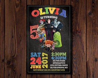 Hotel Transylvania Invitation, Hotel Transylvania Birthday Party, Monsters, Dracula, Cartoon, Printable, Chalkboard, Digital File