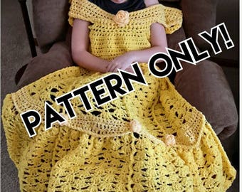 Princess Dress Blanket, Yellow, crochet pattern, Digital Download, PDF only, toddler child adult sizes