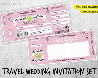 Travel Wedding Invitation Set - Boarding Pass Wedding Invitations - Plane Ticket Invitations For a Destination Wedding - Instant Download
