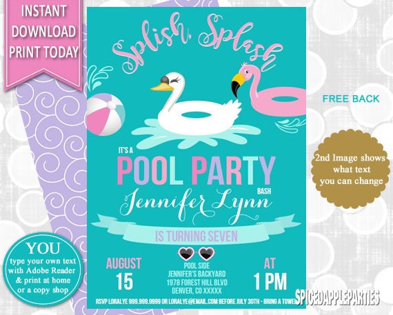 Girls Pool Party, Pool Party, Pool Party Invite, Birthday Invitation, Pool Invitation, Printable Invitation, Summer Party, Pool Birthday Il_570xn