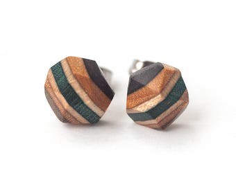 Wooden Earrings, Wood Earrings, Recycled Skateboard Earrings, Recycled Skateboard Jewelry, Eco Friendly