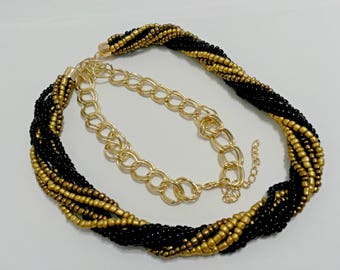 Black and gold necklace, grain necklace, birthday gift