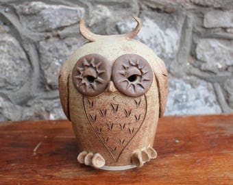 Unusual Large Art Pottery Owl Money Bank Studio Pottery Money Box Piggy Bank