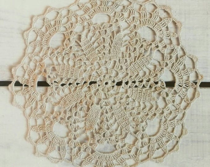 8 inch Handmade Crochet Doily, Beige Crochet Lacy Doily, Cream Linen Round Doily, Ecru Lace Table Setting, Wedding Custom Table Decoration