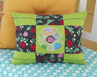 Dorm room pillow, small camping pillow, washable pillows, upcycled pillows, small travel pillow, rose printed pillow, kids rag pillow