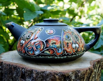 Gift for mom Ceramic teapot Cats Kitten or cat lover gift Unique teapot Anniversary Gifts for parents Wedding present Ceramics and pottery