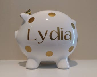 Personalized Piggy Bank.Custom Piggy Bank.Baby Shower Gift.Piggy Bank.Girl Piggy Bank.Gold Piggy Bank.Girl Bank.Newborn Gift.Nursery.