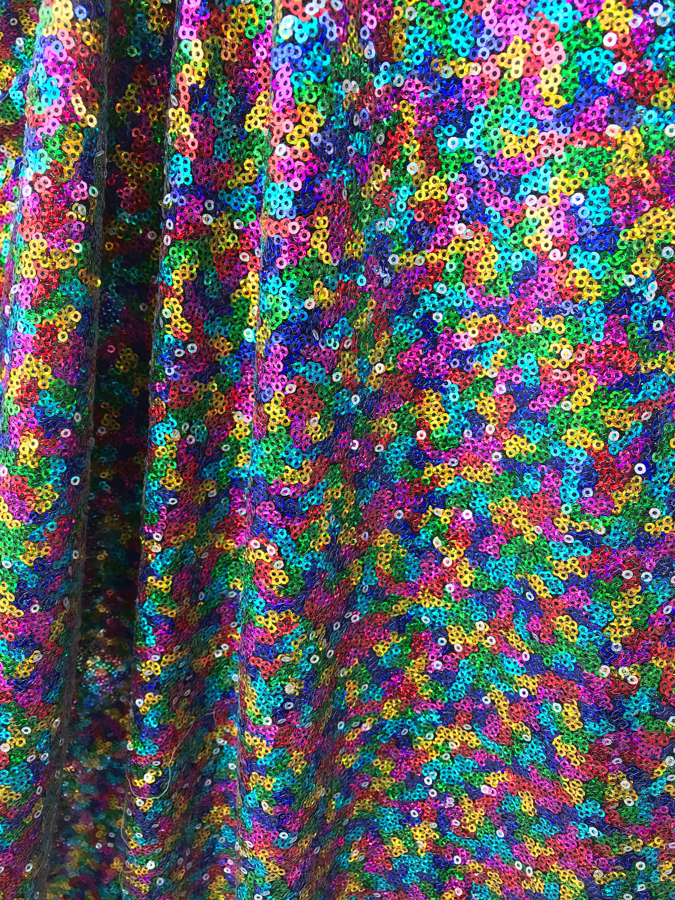 Multicolore Rainbow 2mm Mini Sequins on Mesh Fabric Sold By