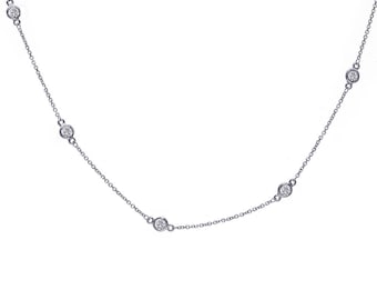 Cubic Zirconia Station Necklace 14K Gold Diamonds By The
