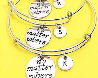 Set of 3 Long distance friendship bracelet for three,friend bracelets set of 3,no matter where bracelet,bangle bracelet,custom gift,distance
