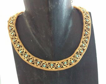 Vintage snake chain and turquoise choker, heart choker, vintage choker, collar necklace, vintage heart necklace, wedding choker, snake chai