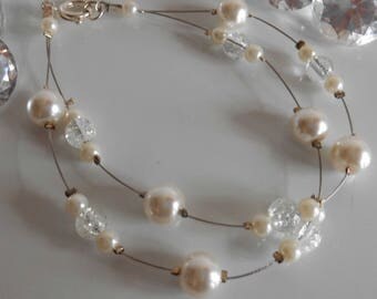 Duo elegant wedding bracelet ivory pearls