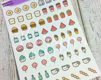 Kawaii Icons Nom Nom Nom - Food Stickers - Kawaii Food Stickers - Junk Food - Stickers - Kawaii - Kawaii Stickers - Kawaii Food