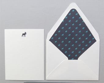 Moose Stationery - Set of Four - Moose Note Cards - Traveler's Stationery - Navy and Teal Cards