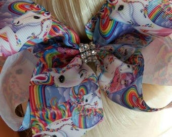 JoJo Siwa inspired Large 7" hair bow clip , Rainbow hair bow clip, Unicorn hair bow clip