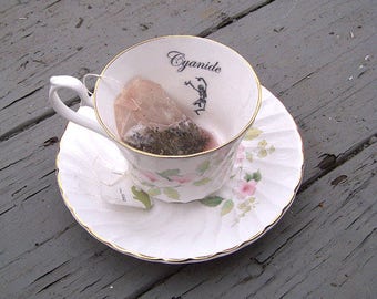 POISON TEA CUP with Faux Tea and Bag Steampunk Victorian Altered Teacup Halloween Decoration Prop