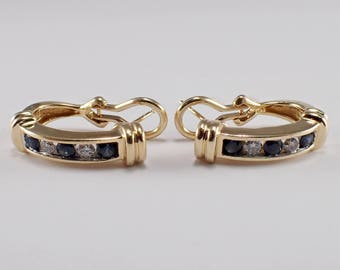 14k Yellow Gold Sapphire and Diamond Earrings