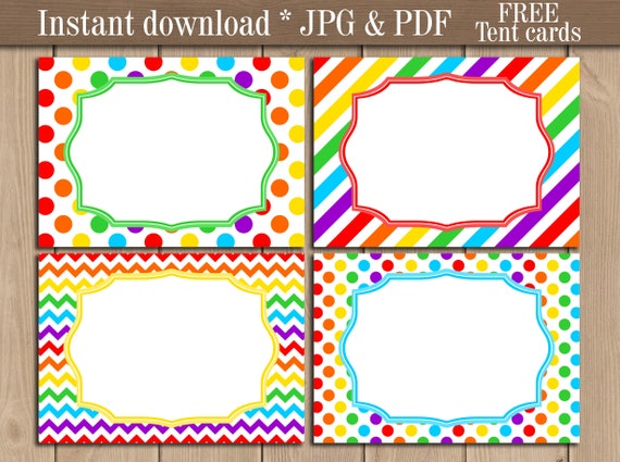 rainbow food tent labels printable address food party buffet