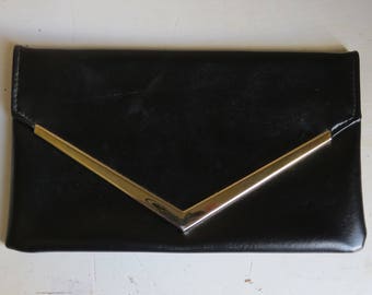 1970s black clutch/ 1970s envelope clutch/ vintage bag