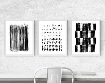 Abstract Painting, Set of 3 Prints, Minimalist Art Triptych, Abstract Art Set, Abstract Patterns, Fine Art Prints, Black and White Wall Art