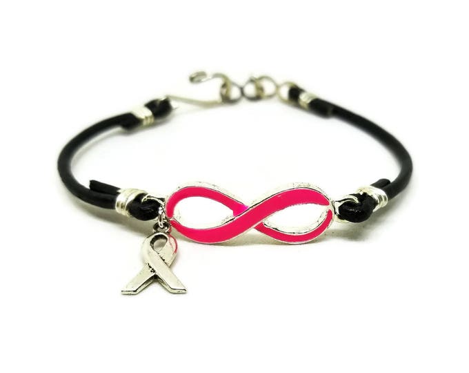 Pink Ribbon Bracelet, Breast Cancer Awareness Bracelet, Pink Ribbon Jewelry, Breast Cancer Jewelry, Hope Awareness, Pink Infinity Bracelet