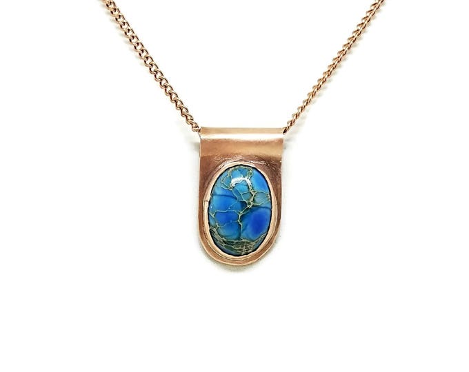 Blue Sea Sediment Jasper Gemstone Necklace, Copper Gemstone Necklace, One of a Kind, Unique Birthday Gift, Gift for Her