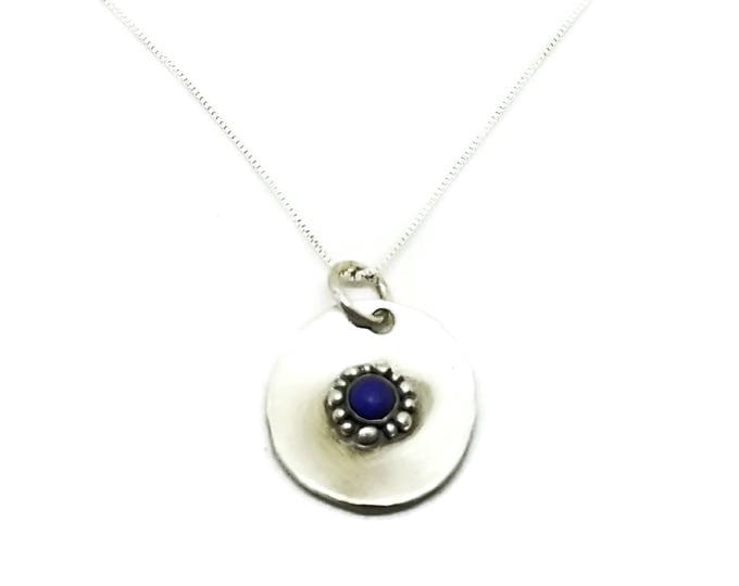 Sterling Silver Lapis Lazuli Necklace, Unique Modern Silver Gemstone Pendant, Gift for Her, One of a Kind Necklace