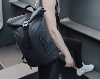 Roll Top, Backpack, Roll Top Backpack, Canvas Backpack, Mens Backpack, Leather Backpack, Hiking Backpack, Travel Backpack, Hipster Backpack