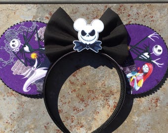 Jack and Sally Mickey ears, Jack and Sally Minnie ears, Nightmare Before Christmas, nightmare before Christmas Mickey ears, halloween