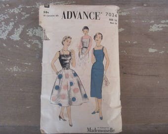 Vintage Advance 7034 Printed Sewing Pattern 1955 Womens Size 16 Dress Pattern