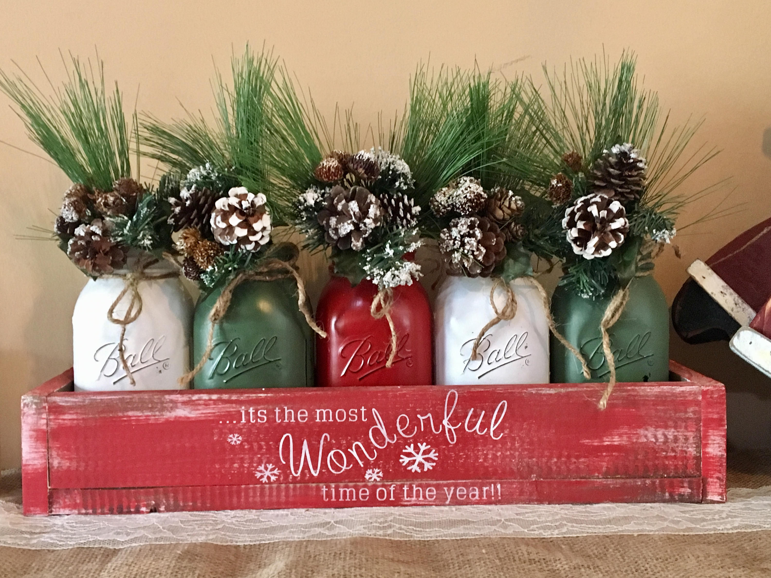 Mason jar christmas centerpiece Rustic mason jar christmas