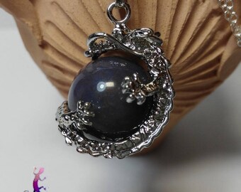 Necklace and pendant with silver metal dragon Game of Thrones Amethyst bead