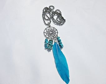 Dream catcher, necklace, follower, feathers, precious stone, ball chain, turquoise, Boho, Gypsy style, Native, woman, Charming, chain,