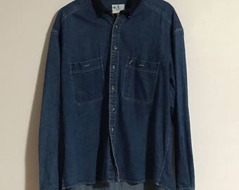 Vintage Mens Denim Shirt with Corduroy Collar