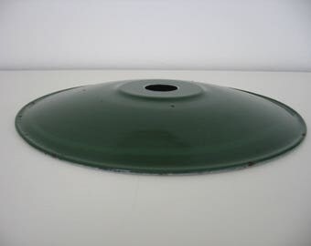 Vintage French Green Enamelled Flat Lampshade Circa Mid-Century Loft Style / Industrial Style / Factory Style Minimalist Lamp Shade