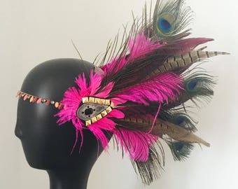 Festival feather headdress burning man headpiece