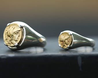 18K Gold Coin Ring | Brass Coin Ring | Ancient Greek Coin Ring | Signet Ring Women | Silver Coin Ring | Men Signet Ring | Couple Coin Rings
