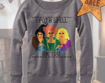 Hocus Pocus Halloween Sweatshirt Off Shoulder. Wideneck Hocus Pocus Shirt. Halloween Party. Slouchy Pullover. Sale.