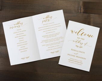 Gold Folded Wedding Program Template, instant download, Modern, Print, Fold, DIY Editable Printable Template, WPC_1107