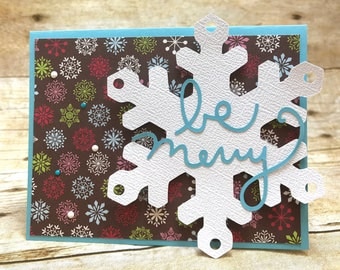 Be merry snowflake holiday Christmas 10-card set