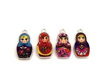 4 Matriochkas Russian doll enamel charms