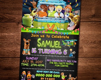 Scooby Doo Lego Invitation Card, Scooby Doo Birthday Party, Personalized, Cartoon Invite party, Birthday Kids Card
