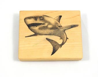 Shark Rubber Stamp, Used, Sea Life stamp, Ocean, Fish, Marine Life, Great White Shark, Mounted Stamp