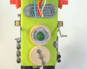 recycled robot assemblage decorative object upcycled unique OOAK desktop sculpture found objects