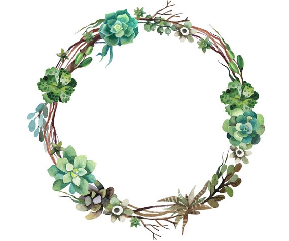 Watercolour Succulent Flower Wreath Clip Art PNG Vector AI