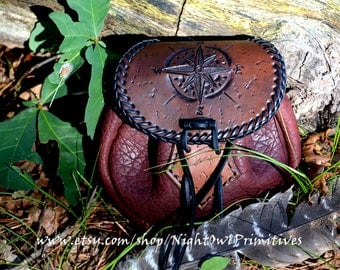Sporran style leather/bison compass belt pouch with ferrocium toggle