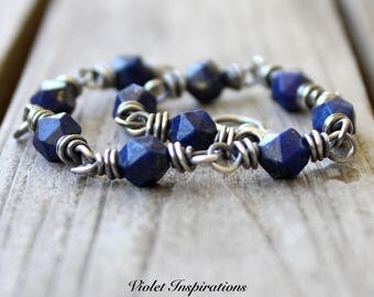 Lapis Bracelet / Sterling Silver Bracelet / Wire Wrapped Bracelet / Wire Wrapped Jewelry / Beaded Bracelet / Lapis