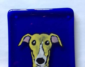 Frank the Greyhound Fused glass coaster